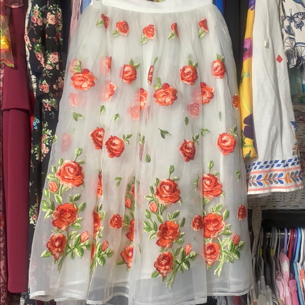 RARE embroidered midi skirt from Dancing Days by Banned, sold on ModCloth